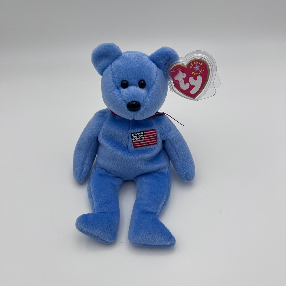 2001 Ty Beanie Babies America Bear Plush OS Blue Patriotic Y2K Nostalgia